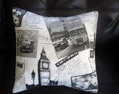 Throw Pillow london airmail postcard big ben taxi cab bus queen stamps 18 inch cushion cover transport