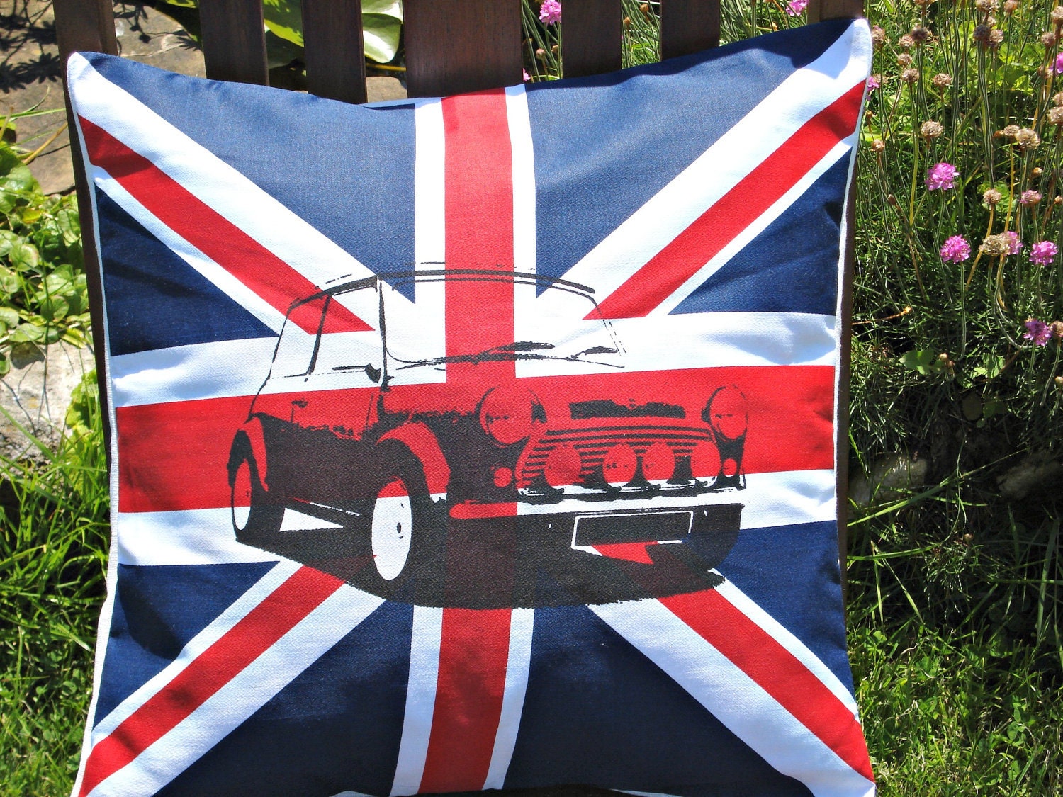 Throw pillow Union Jack UK flag mini car cushion cover 16 x 16 inches olympics queens jubilee retro UK fashion