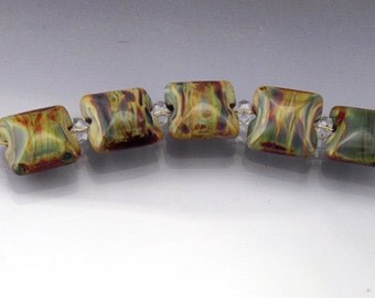 Lampwork glass bead set Raku beads MADE to ORDER Flat square pillow beads by Anne Londez SRA
