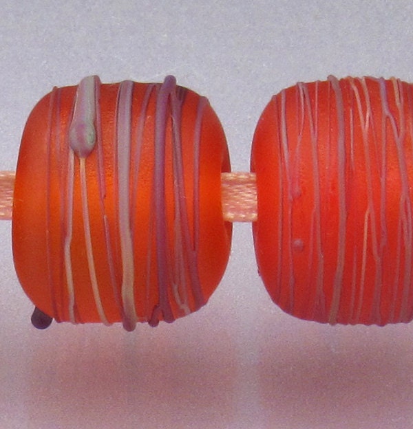 Lampwork glass bead set matte MADE to ORDER etched Orange Rainbow Cocoon Anne Londez SRA