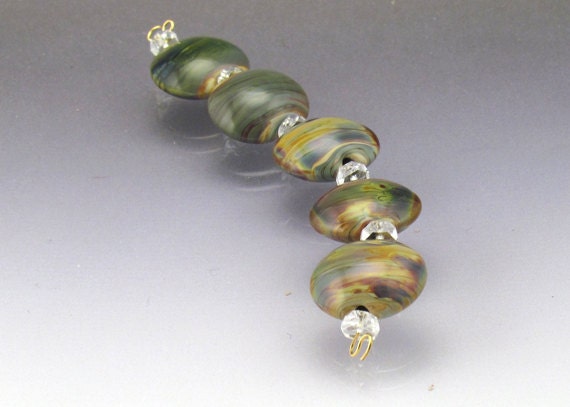 Lampwork glass bead set lentil Raku beads MADE to ORDER beads Anne Londez SRA