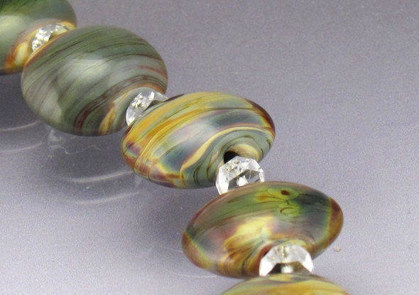 Lampwork glass bead set lentil Raku beads MADE to ORDER beads Anne Londez SRA