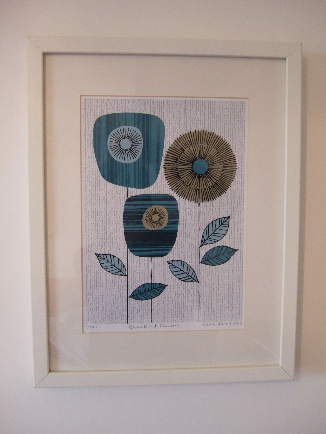 Blue Block Flowers, limited edition giclee print
