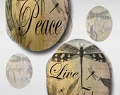 Dragonflies Moon Inspirational Words Ephemera Ovals Digital Image Collage Sheet JPEG (AG-312)