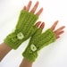 A SENSE OF SPRING...  Lime Green Fingerless Gloves, Wool Mohair Mittens, Arm Warmers with ribbon flowers, Hand Knitted, Eco Friendly