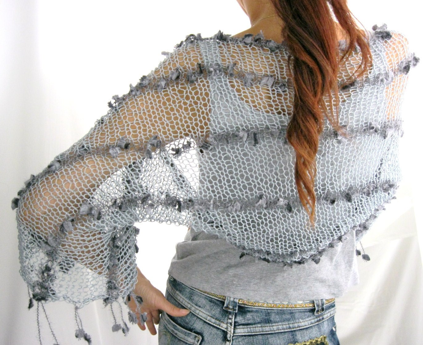COTTON SHRUG  ....Elegant Hand Knitted Summer Shrug in  Gray