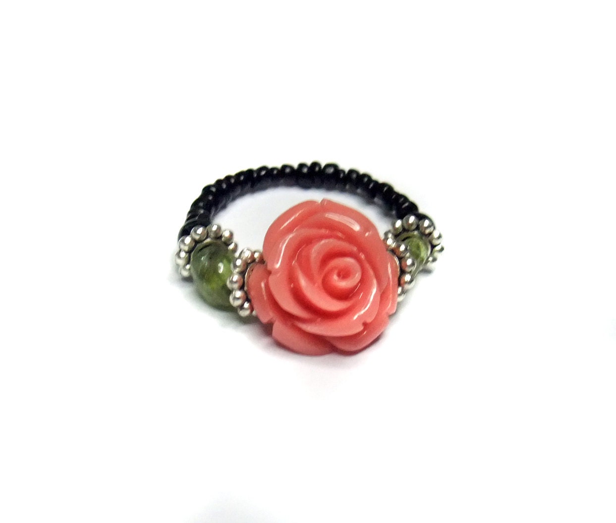 Pink Rose Ring with preidot- Adjustable