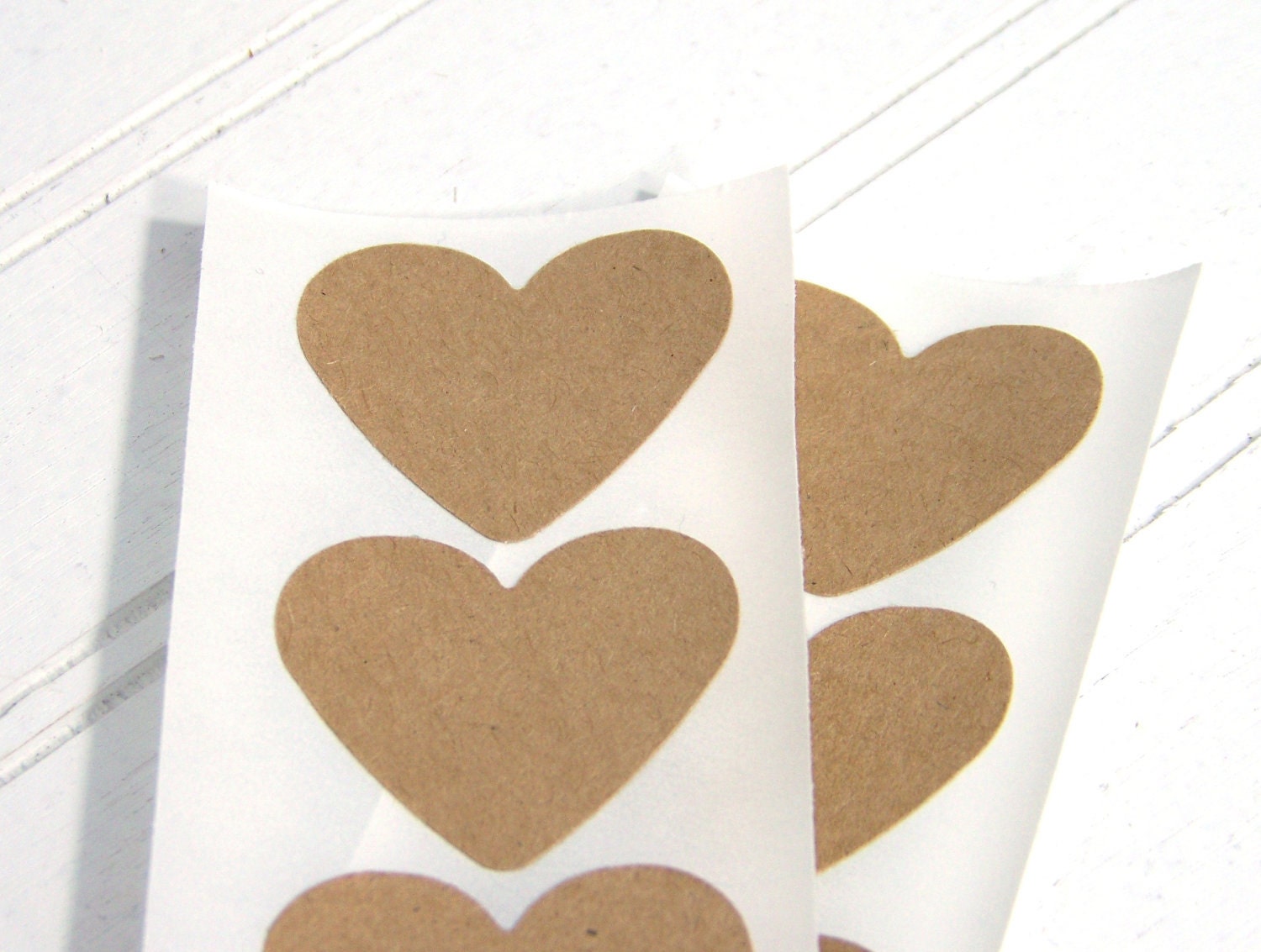Eco-friendly Heart Stickers, Brown Bag Recycled Upcycled, envelope seals, Set of 12