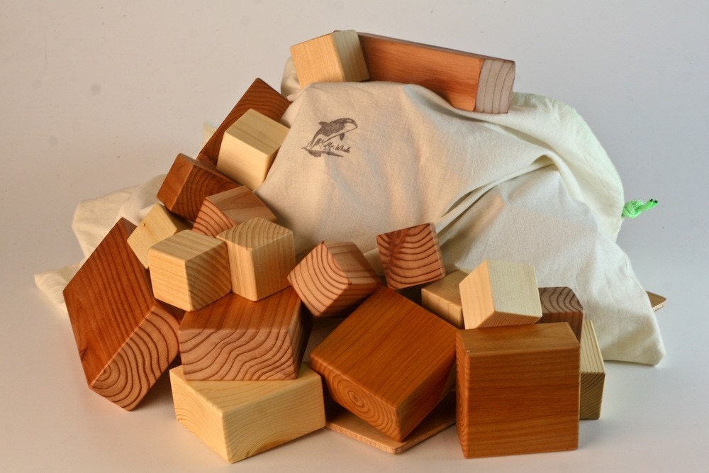 wood block set, 49 piece redwood, cedar and pine, large building set