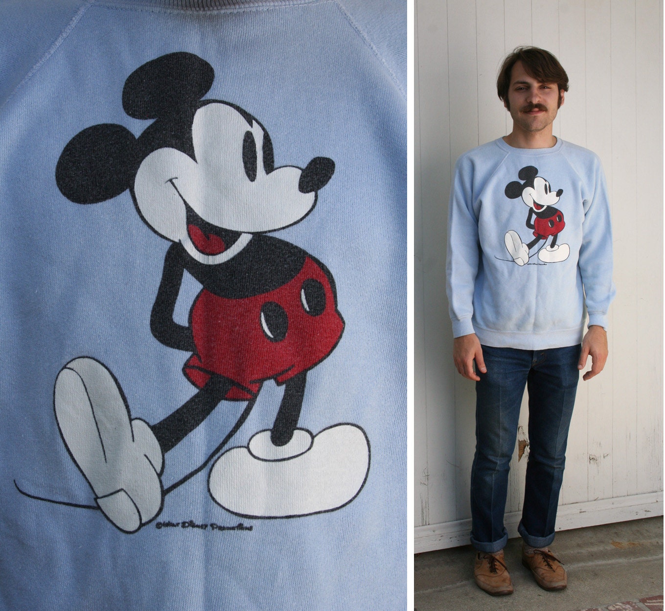 Vtg 80's Mickey Mouse Light Blue Sweater M L
