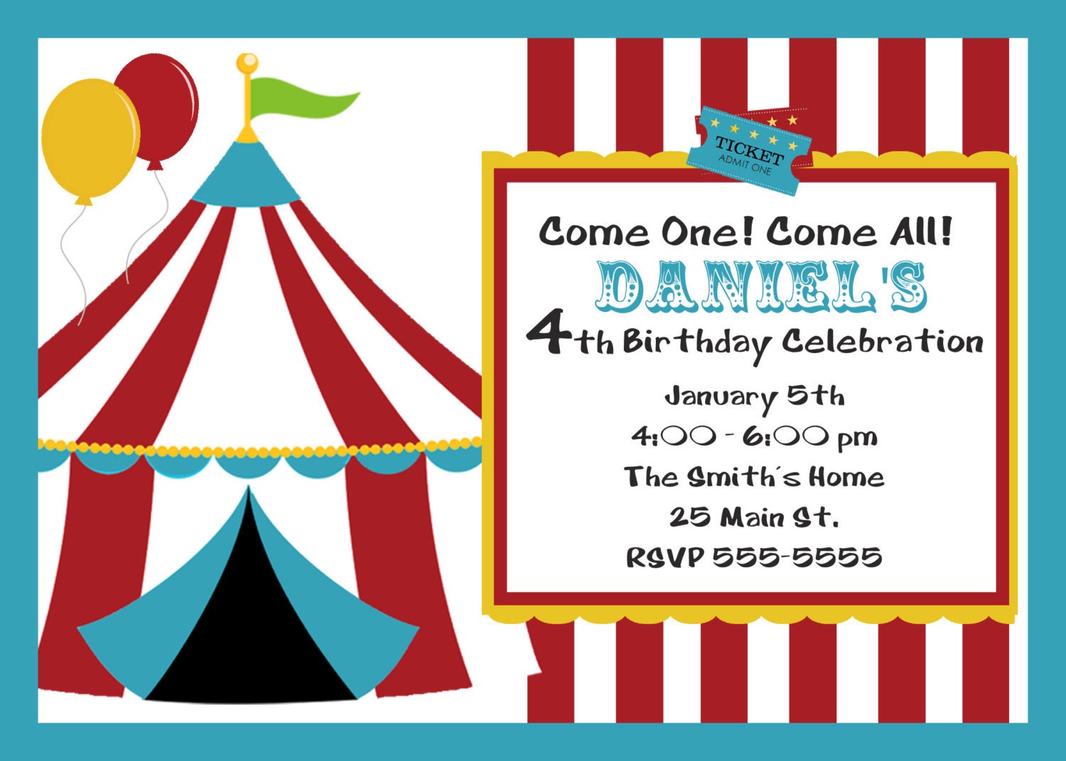 Circus Theme Birthday Party Invitation Il_570xn