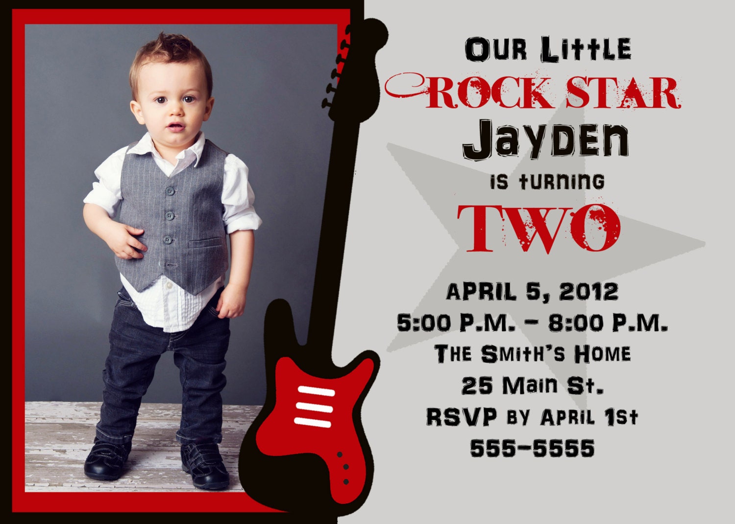 Red Rock Star Birthday Invitation for Boys Il_570xn