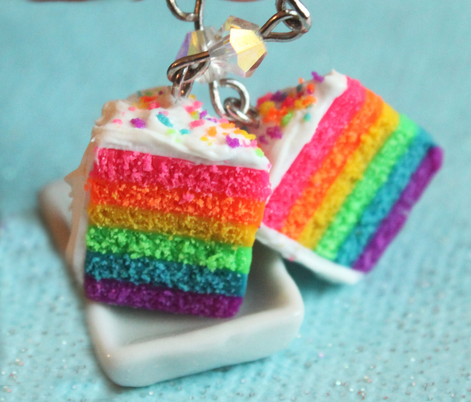 Rainbow cake earrings