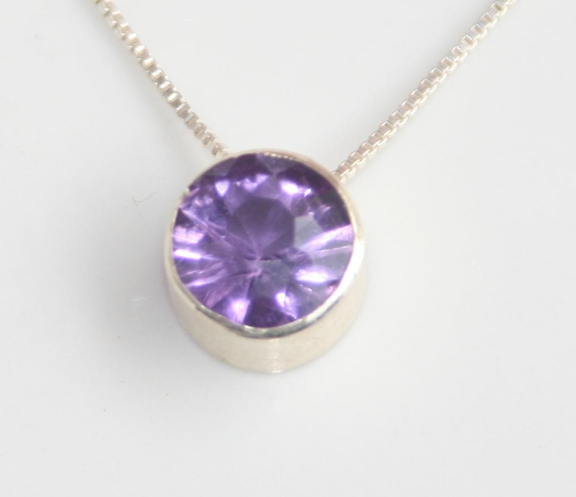 Silver amethyst pendant Sliding Bezel