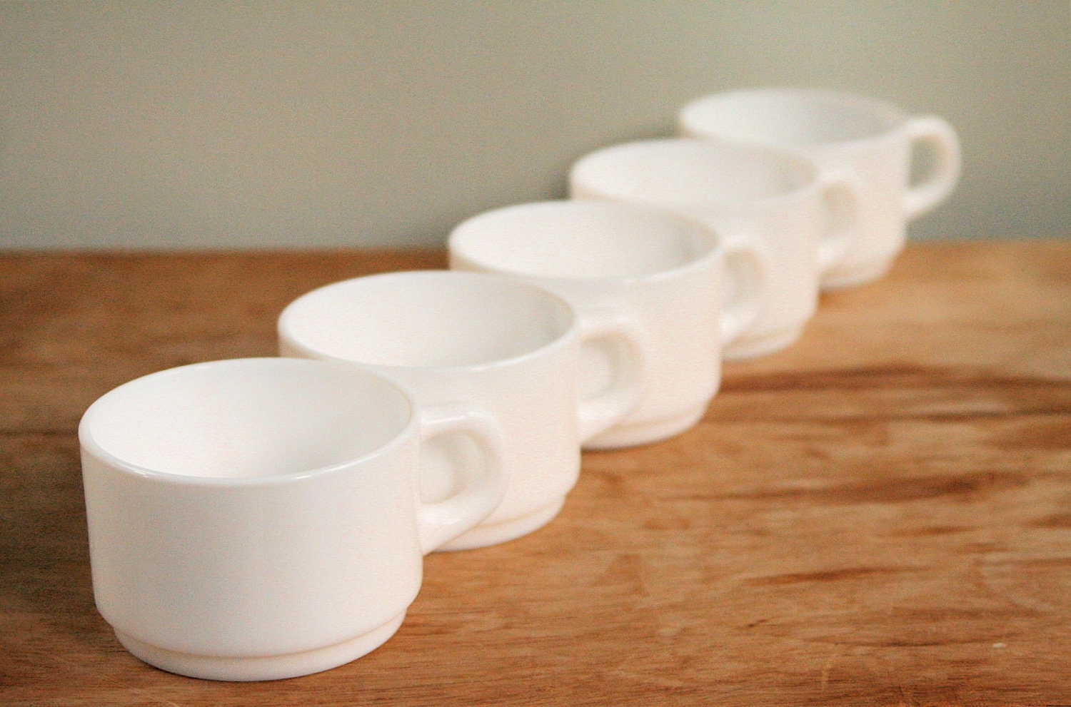 5 Vintage French Arcopal Coffee Cups - White Milk Glass