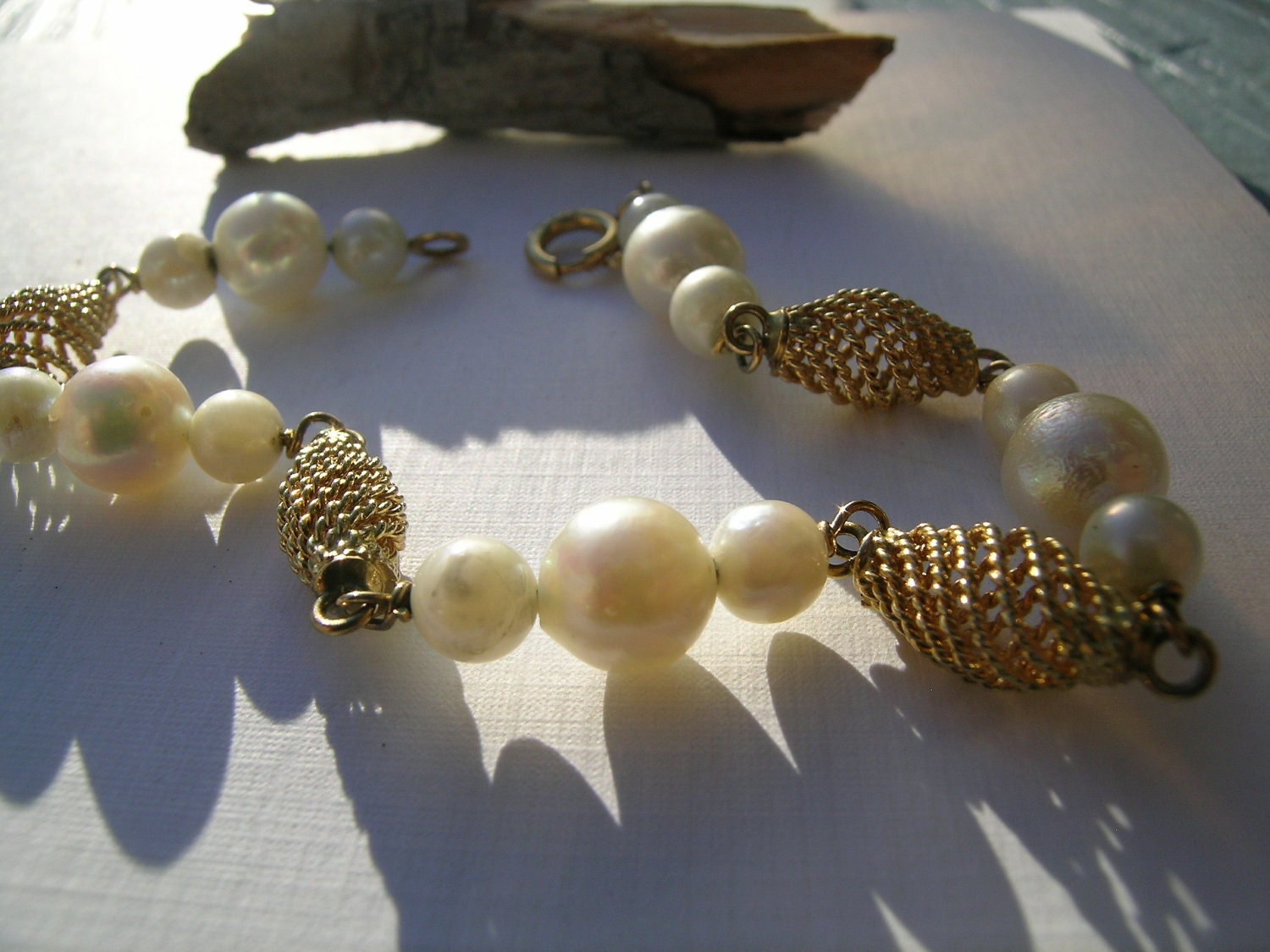 18K yellow GOLD beads and Pearl bracelet   VJSE