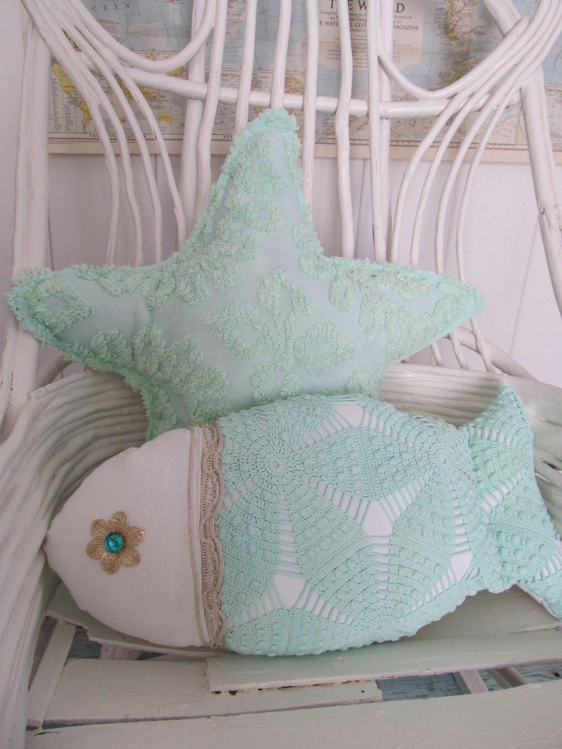 Starfish Pillow. Seafoam Green. Under the Sea. Nautical Decor Pillow by searchnrescue2