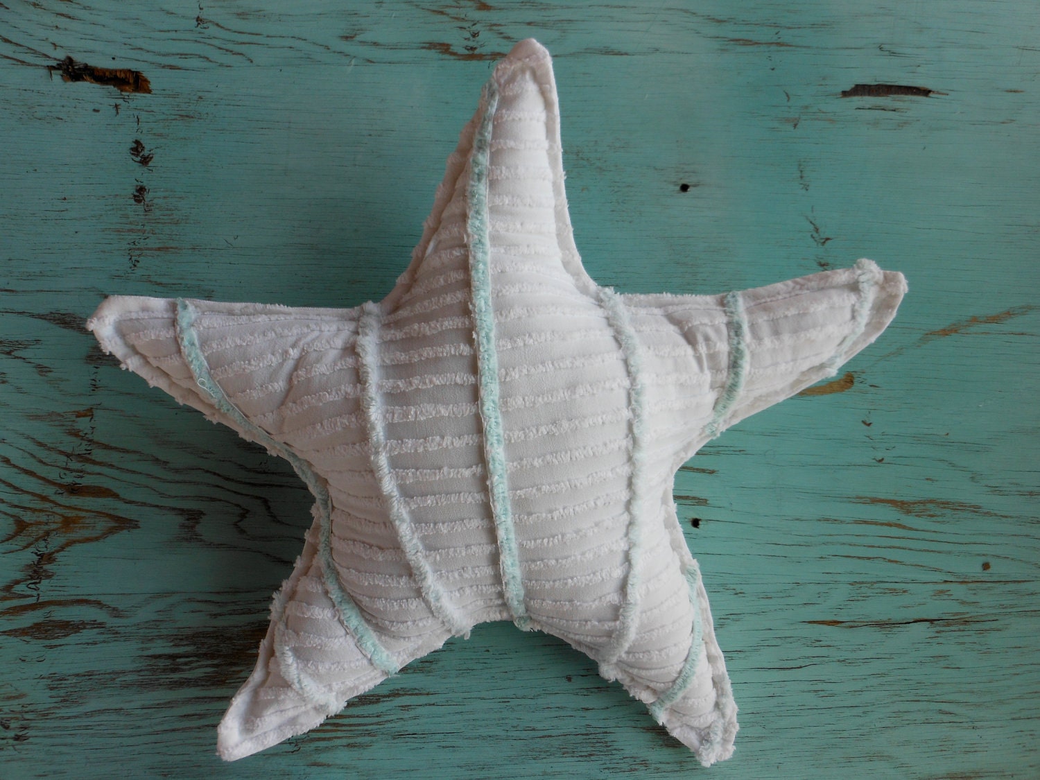 Starfish Pillow Chenille Sea Foam Green and White Stripes Under the Sea Coastal Living
