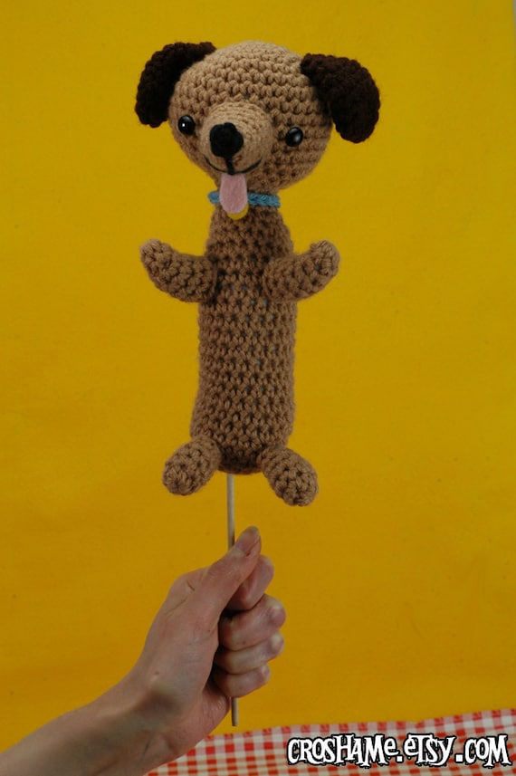 Weiner Dog on a Stick - (Ready to ship) crocheted amigurumi puppy snack