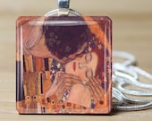 Gustav Klimt Kiss Necklace on Glass tile - Includes ball chain -- Buy 3 and get 1