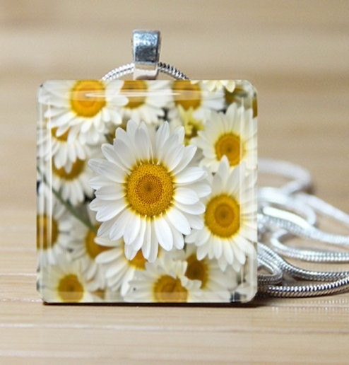 White daisies but one in a million Necklace on Glass tile - Includes 925 plated over bronze ball chain  - Buy any 3 and Get 1 more