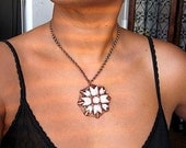 Vintage Filigree Starburst Pendant Necklace - Copper - Filigree