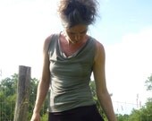 Organic Clothing - Sleeveless Drape Neck Shirt - Organic Cotton - Shown in Fern - Made to Order