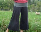 Womens Organic Clothing - Wide Leg Gauchos - Organic Cotton - Shown in Black with Steel Waist - Made to Order