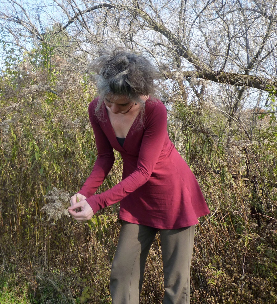Organic Clothing - Crossover Tunic - Organic Cotton - Shown in Crimson - Made to Order