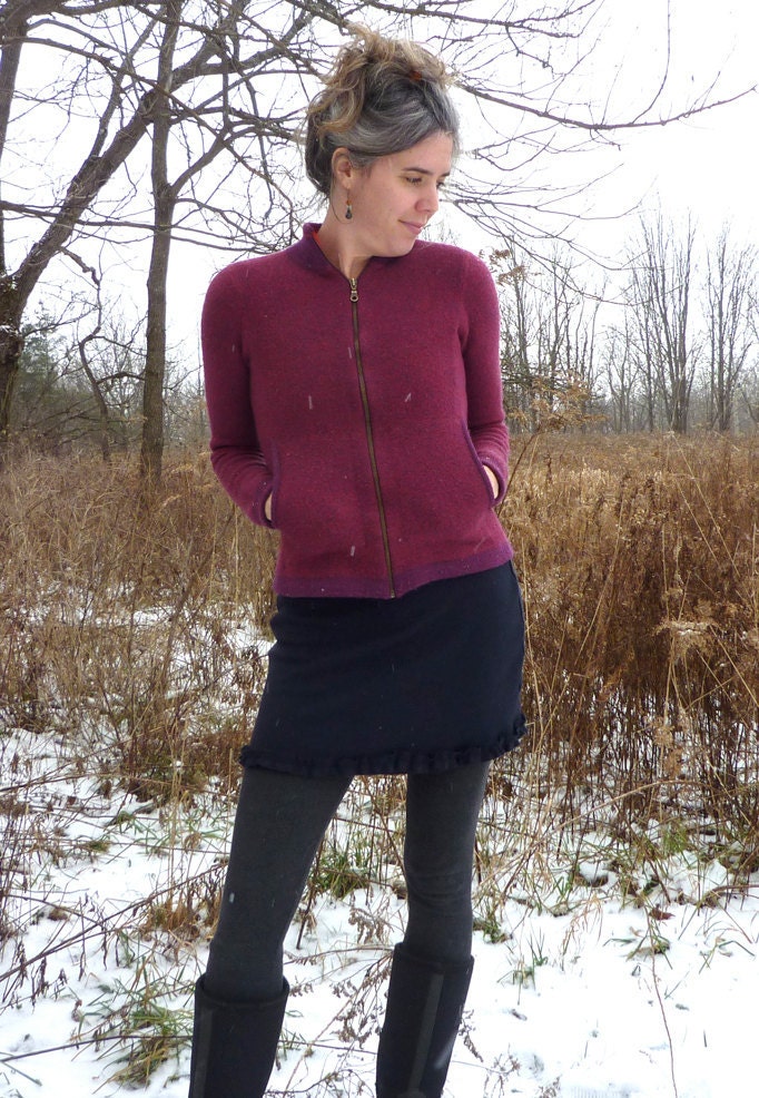 Organic Clothing - Organic Merino Wool Mini Ruffle Skirt  - Shown in Black - Made to Order