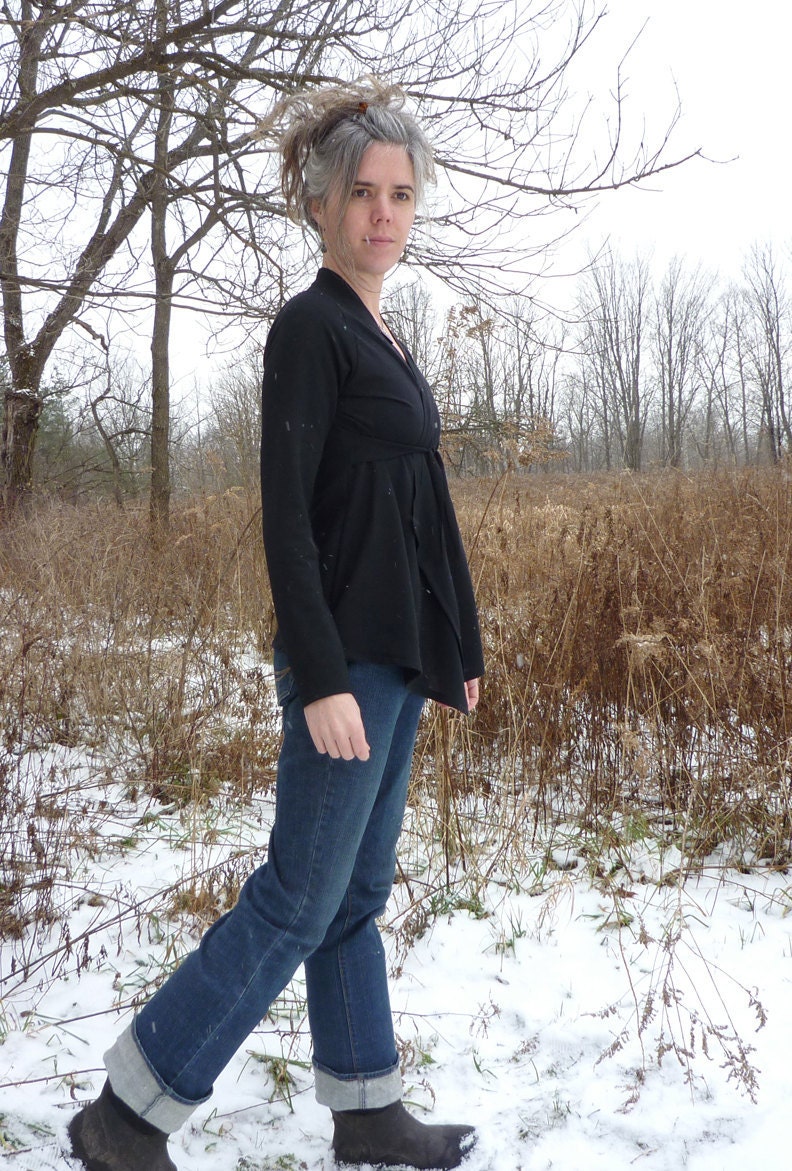 Organic Clothing - Organic Merino Wool Wrap Sweater - shown in Black - Made to Order