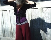 Organic Women's Clothing - Wide Leg Pants - Organic Cotton - Shown in Wine with Frost Waist - Made to Order