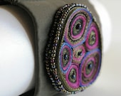 Textile Bracelet Dark Brown - Fiber Cuff Purple - Textile Jewelry Handmade - OOAK Ready To Ship