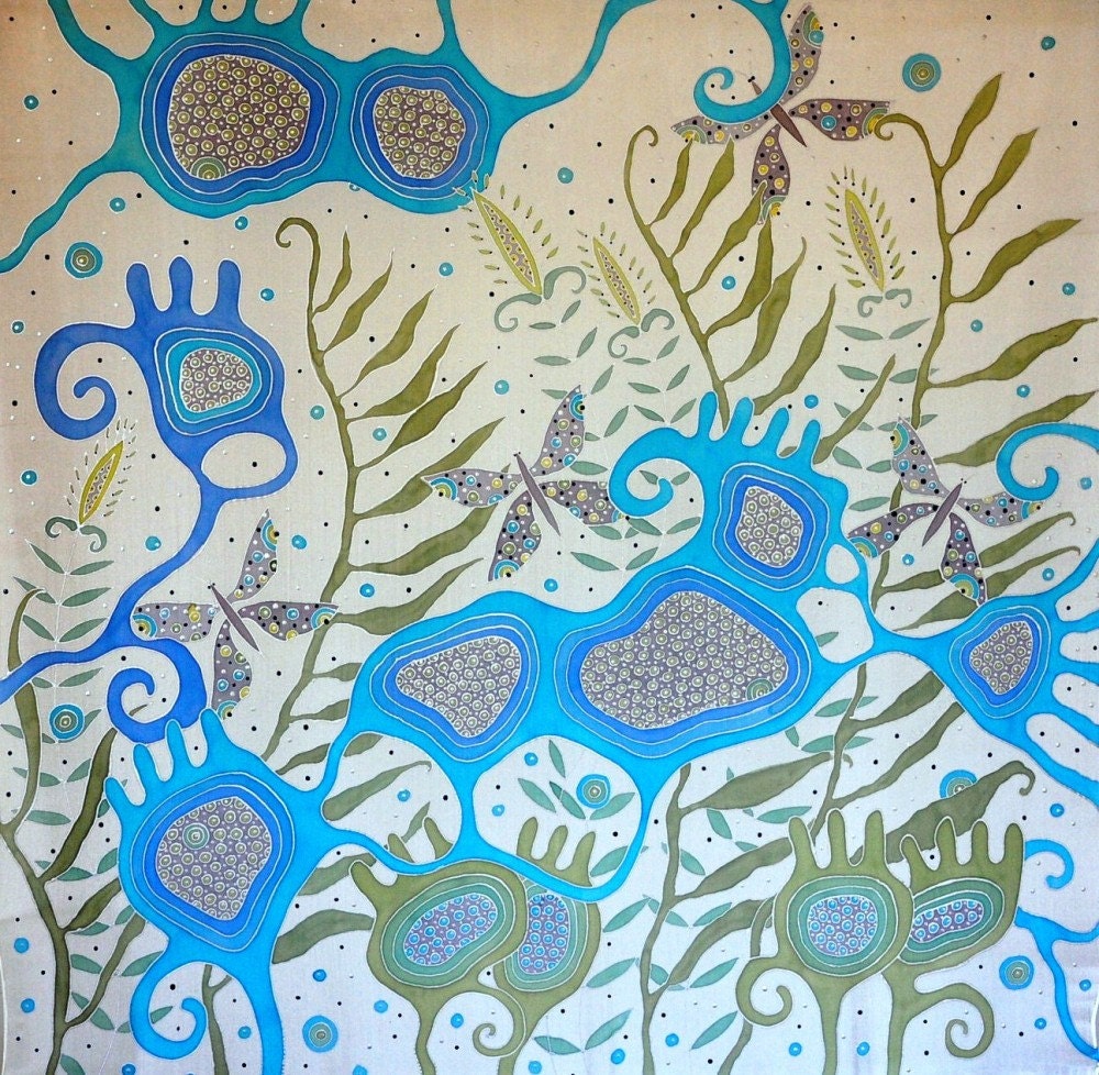 Silk Scarf Hand Painted  Floral Design - Handpainted Silk Shawl - Silk Accessories - OOAK For Order