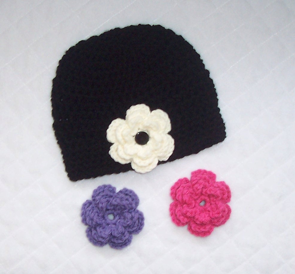 Interchangeable Flowers Cloche Beanie with 3 button hole flowers- choose  your colors & size