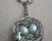 Gift for mother's day, Mother of two - Personalized Keychain for Mother and Sons - Twins / two boys Mother Bird Nest Keyring