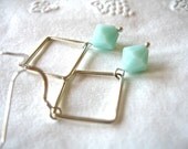 Mint Green Earrings, Swarovski crystals and Sterling Silver Geometric Square Earrings