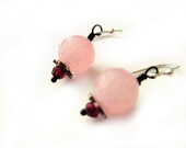 Rose Quartz Earrings, garnet earrings, Sterling silver, red and pink, Cherry Blossoms Spring Fashion
