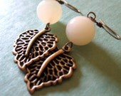 Leaf Earrings Earthy Jewelry in Antiqued Brass Light Green Drop Earrings