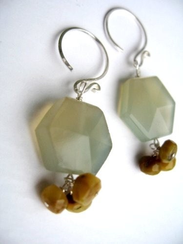 Pastel Geometric Earrings, Mint Green Chalcedony Sterling Silver jewelry, seafoam green