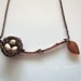 Twig Branch Necklace, Brass Bird Nest with Champaign Pearl Eggs on a Tree Branch with a falling Leaf Family Tree