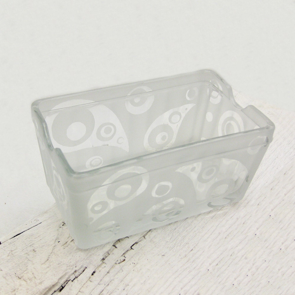 Paisley and Dots Etched Glass Business Card or Sugar Holder