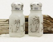 Owl Salt and Pepper Shakers Etched Glass