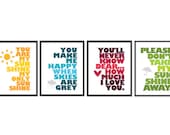50% OFF // you are my sunshine - Set of Four 8x10 prints - Chartruse Green