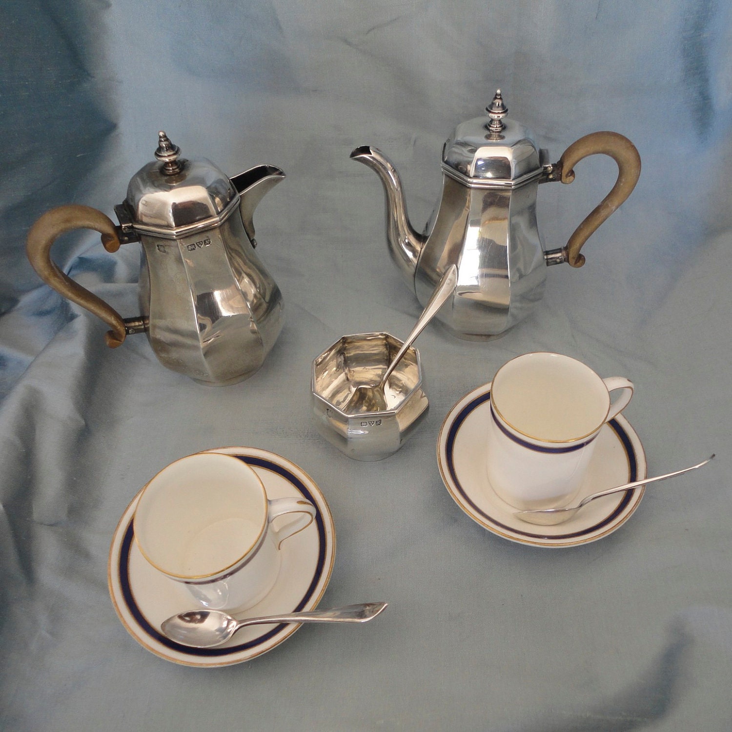 Reserved for Michelle - Sterling Silver Tea set with Royal Worcester Cups