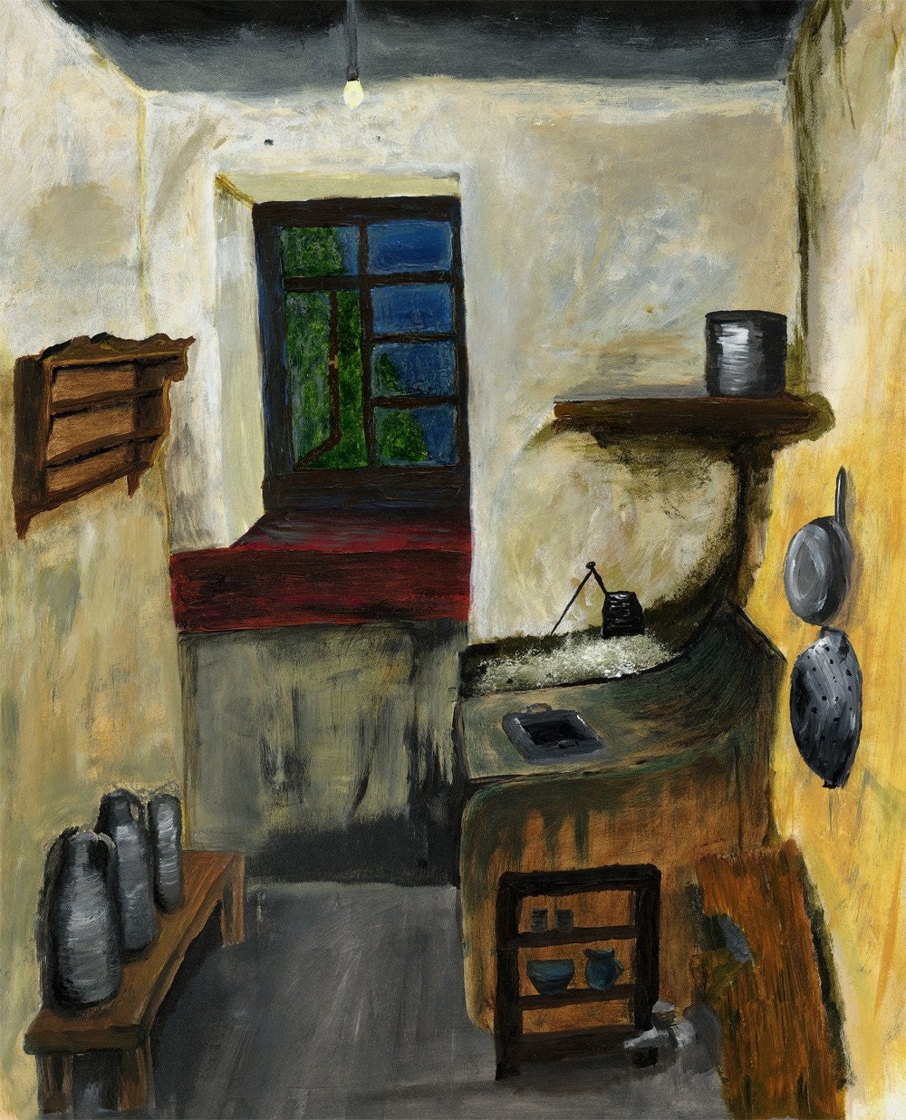 grandmas old kitchen painting-print on canvas