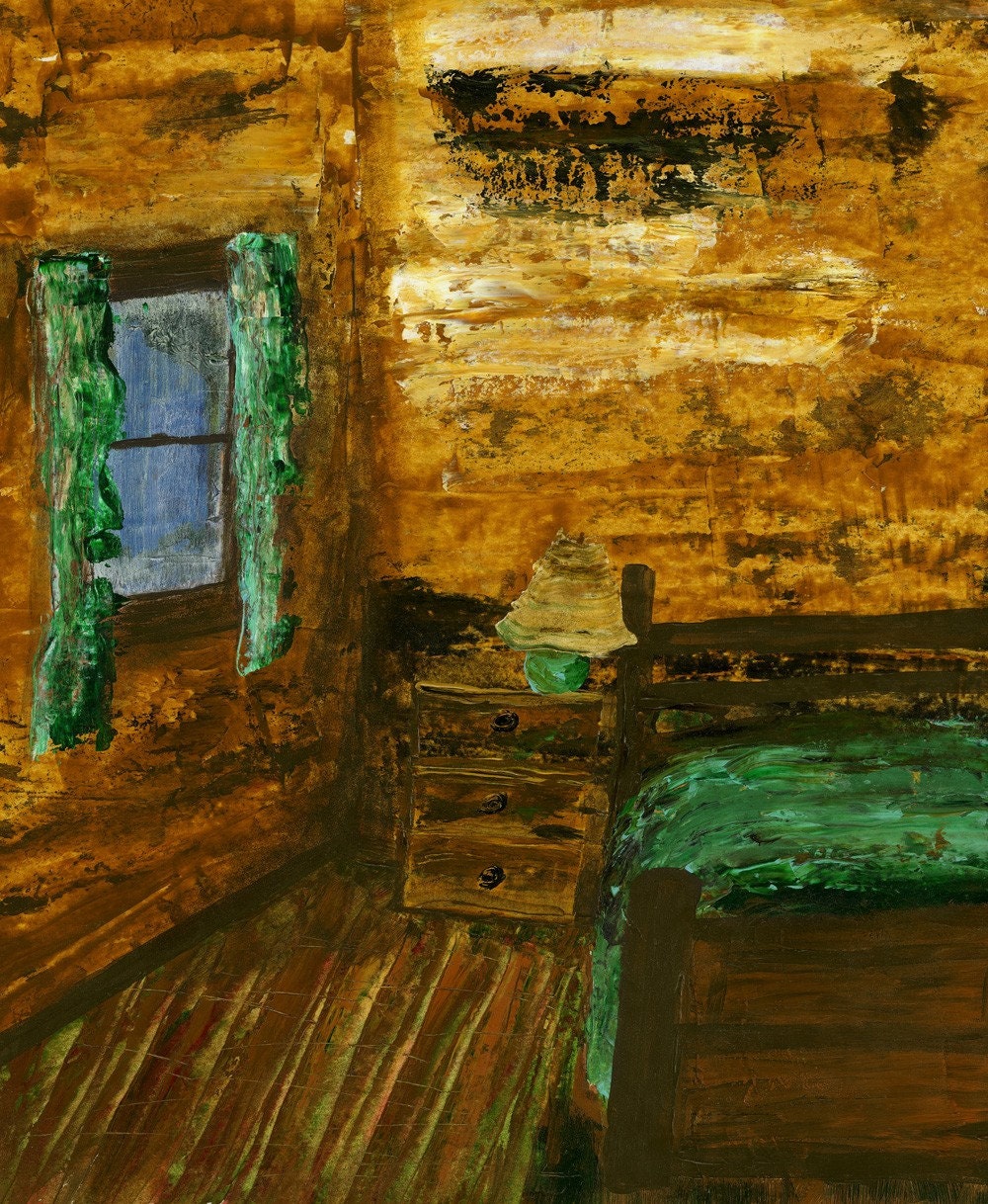old cabin bedroom print on canvas
