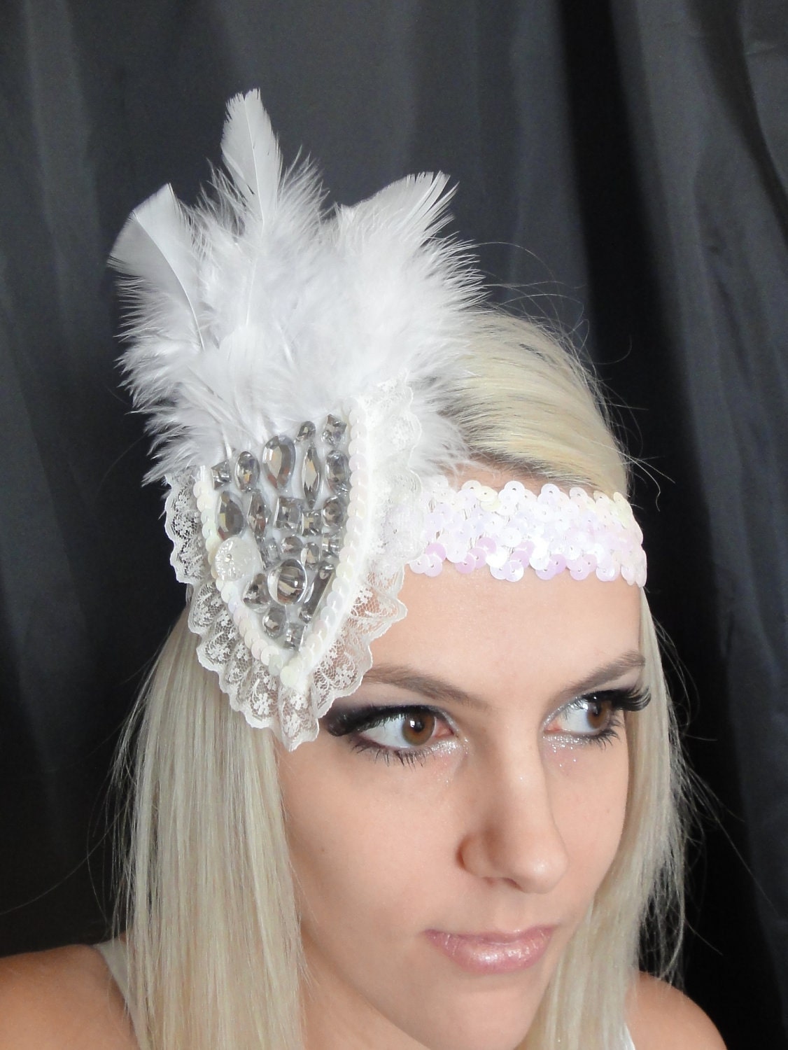 1920s white and silver headband Speakeasy Roaring 20s Jazz Age