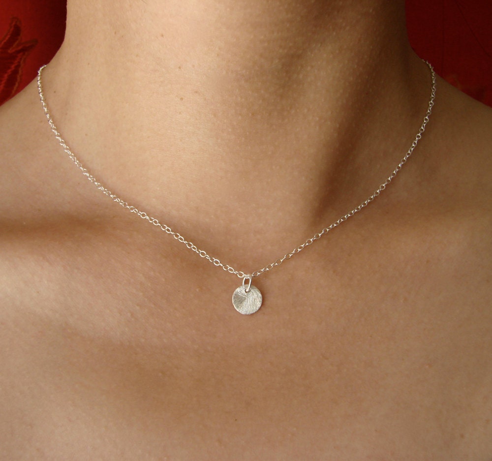 Cute Tiny Brushed Disc Necklace in Sterling Silver by Popsicledrum