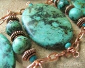 Bracelet Copper Turquoise Blue green ladder style cuff